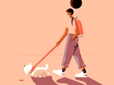 Dog walking affinity backpack character dog illustration park sunset vector walking