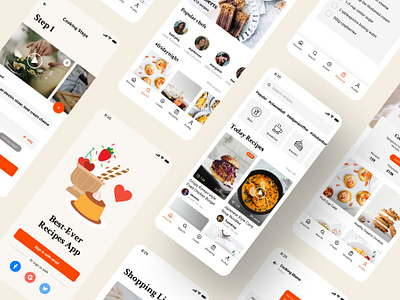 Recipe app UI screens desig app illustration cooking app food app food illustrations mobile app ui design recipes app ui design ui kit ui ux design vector illustrations video app 应用 应用界面 设计