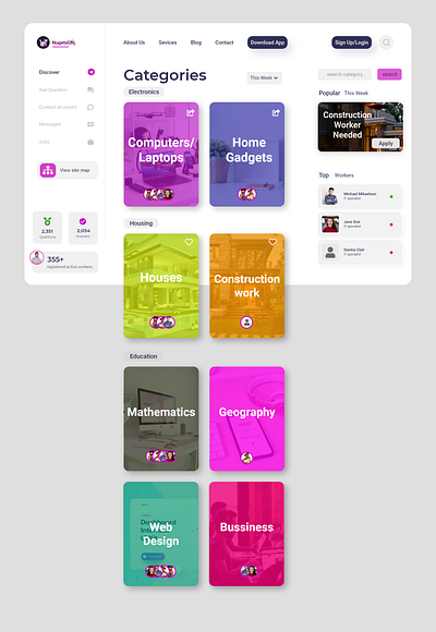 Categories section of a Quora like web app adobexd branding design devfreak ui web web design website