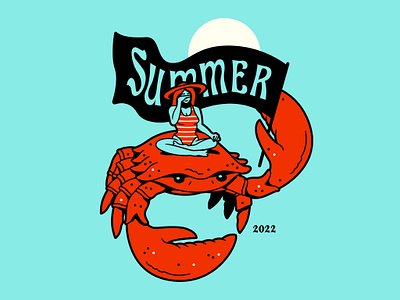 Summer 2022 crab design doodle drawing flag girl illustration red summer swimsuit typography vector