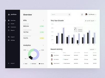 Profitize - SaaS Analytics Tool admin panel analytic analytics dashboad dashboard dashboard design dashbroad graph platform saas software software as a service tool ui user dashboard ux web app design web application web application design web platform