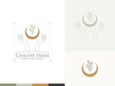 Crescent Moon Body Wellness - Final Logo brand identity forest greenery hands logo massage logo massage therapy moon moon logo nature ocean plants vancouver wellness center wellness logo west coast