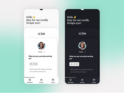 Design logs app dark more design interface light mode minimal mobile notes sync typography ui ux