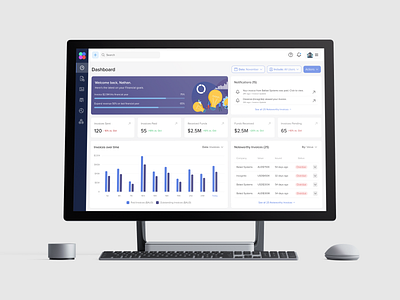 Dashboard - Financial Invoicing blue card charts dashboard invoice minimal notifications purple sidebar statistics stats table ui ux web web apps web design website design welcome page