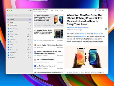 Elytra for macOS custom feed flat fonts macos big sur native reader reading rss typography
