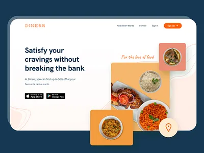 Dinner design food food delivery landing restaurant