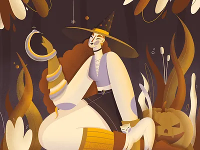 Autumn autumn girl halloween illustration magic pumpkin sketch snake spider witch