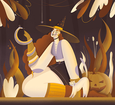 Autumn autumn girl halloween illustration magic pumpkin sketch snake spider witch