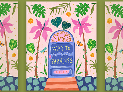 Way to Paradise art licensing childrensillustration digital art editorial design floral design hand lettering illustrated illustration procreate art procreate brushes travel illustration tropical illustration tropical leaves tropical pattern