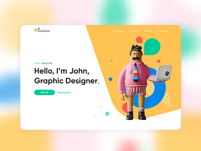 Designer portfolio 3d 3d art concept creative design figma homepage illustration ui vector