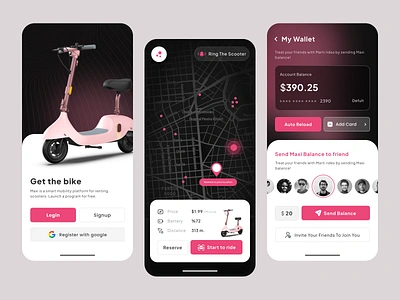 Renting Scooter MobileApp bike clean ui creative design dribbble mobileapp mobiledesign prototype scooter trend ui uidesign uixdesign ux uxdesign wallet