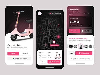 Renting Scooter MobileApp bike clean ui creative design dribbble mobileapp mobiledesign prototype scooter trend ui uidesign uixdesign ux uxdesign wallet