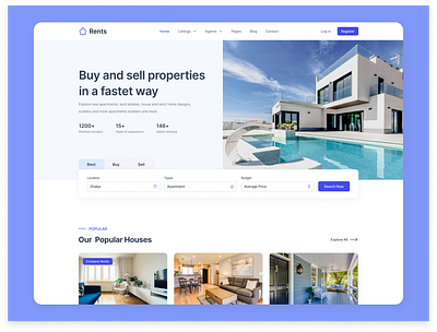 Rents- Home Page Design design figma freebie home page landing page rent rental ui ui design web design