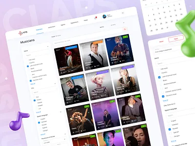 UI\UX Design for freelance exchange for musicians and artists app artist exchange filters freelance music profile sass serch ui uiux design ux