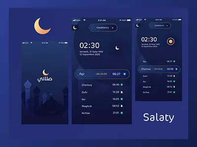 Salaty | Prayer Mobile App - Dark Mode dark mode dark ui design minimal mobile app mobile design mobile ui modern pray prayer salat ui ux