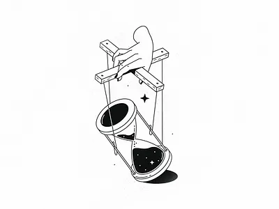 Time black white clock control dark hand illustration isometric line linear outline texture time