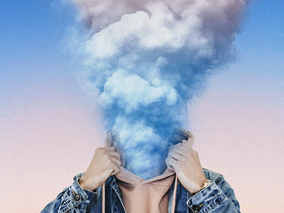 Amazing headhache art blue clouds creative illustration man pantone photoshop pink rose serenity smoke