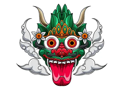 Balinese Culture Dragon With Clouds T-Shirt dragon dragon head dragon logo illustration mascot logo symbol tshirtdesign