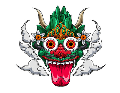 Balinese Culture Dragon With Clouds T-Shirt dragon dragon head dragon logo illustration mascot logo symbol tshirtdesign