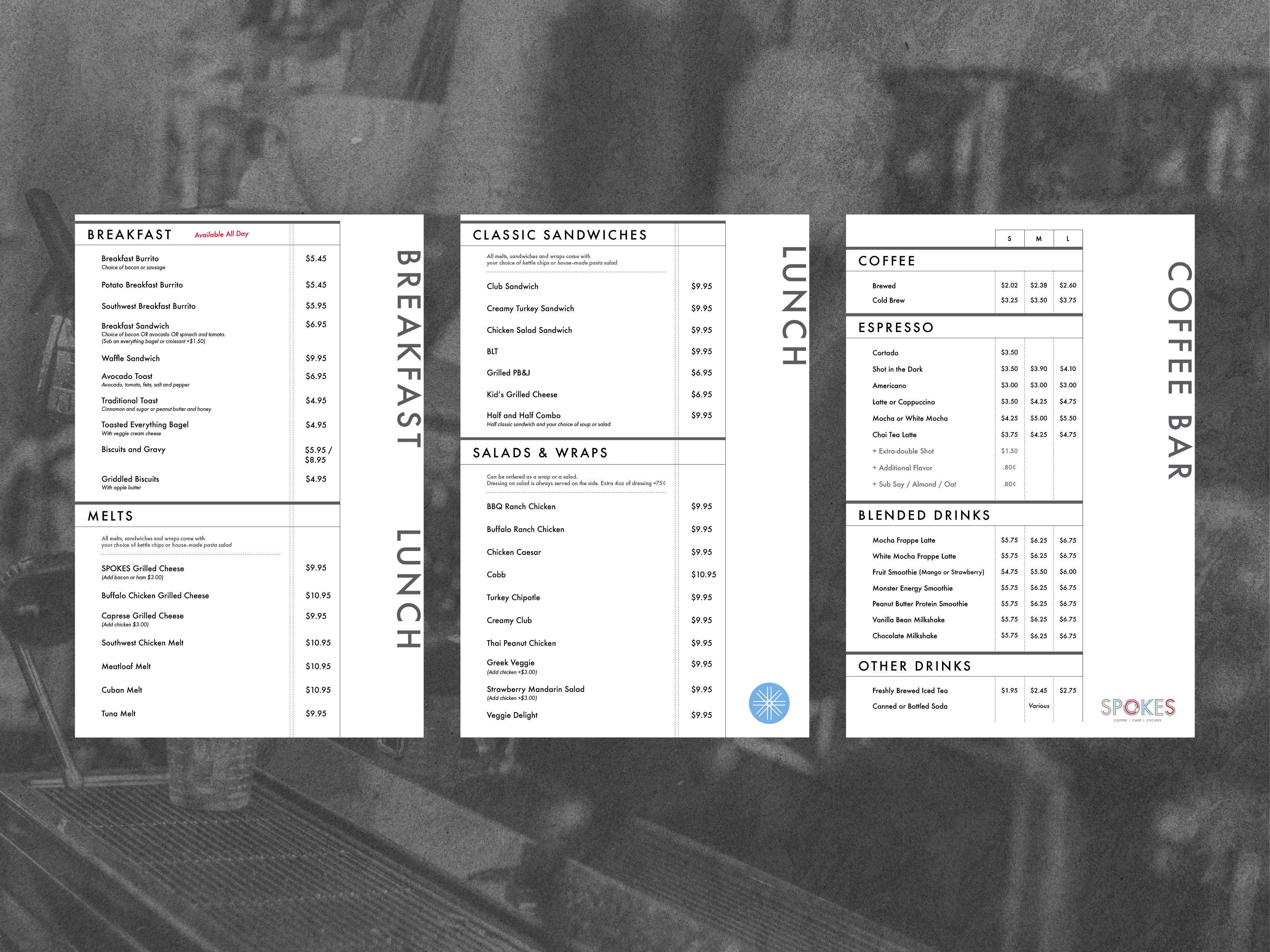 Spokes Cafe Cyclery Branding bike shop branding cafe branding cafe menu design graphic design identity design kansas city restaurant menu