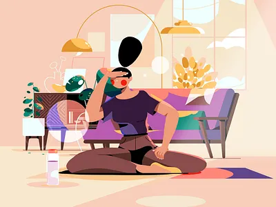 Morning Routine character illustration interior livingroom morning sofa yoga