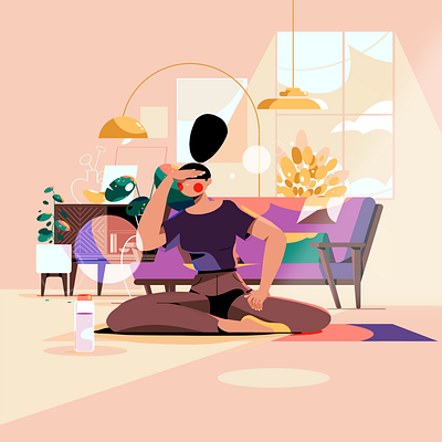 Morning Routine character illustration interior livingroom morning sofa yoga