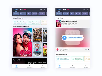 BookMyShow Discovery Explorations bookmyshow dark discovery interaction motion ui