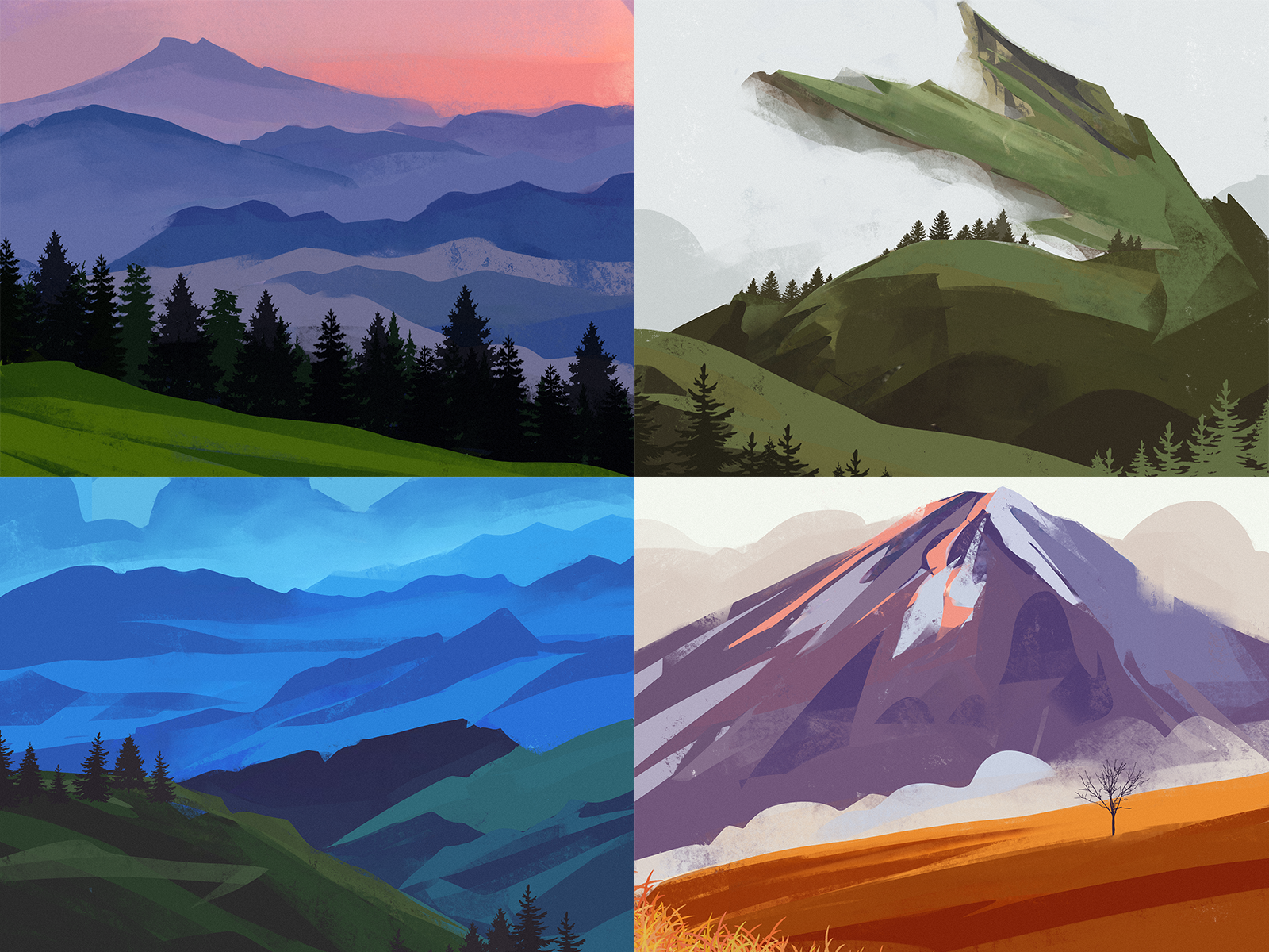 Digital Painting: Mountain Landscapes by tubik.arts on Dribbble