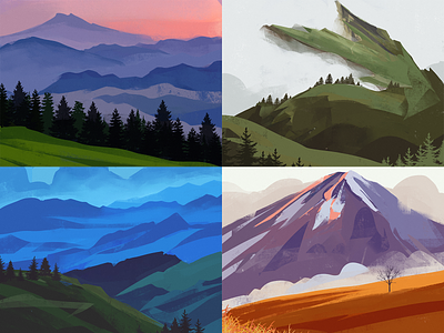 Digital Painting: Mountain Landscapes art artwork case study design design studio digital art digital artwork digital illustration digital painting graphic design illustration illustration set illustrations illustrator landscape mountain nature scenery travel view