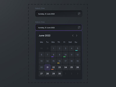 Date Picker - Neumorphic Design system - Atoms application calendar color creator dark dashboard date desktop interface meeting modal picker popover popup product design reminder scehdule task ui ui ux