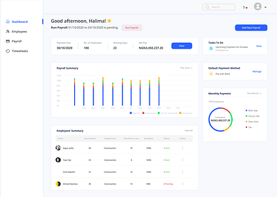 Homepage for a payroll webapp design ui