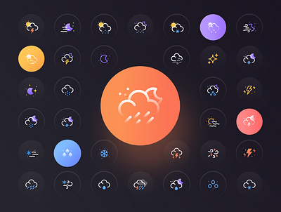 Weatherly Icons cloud design flat icon icon set icons icons set identity illustration illustrator minimal moon rain snow star sun ui vector water wind