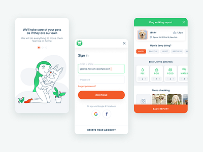 Dog Walking app🐕 2d android app application care design dog dog walking figma flat fluffy illustration ios pets ui ux vector