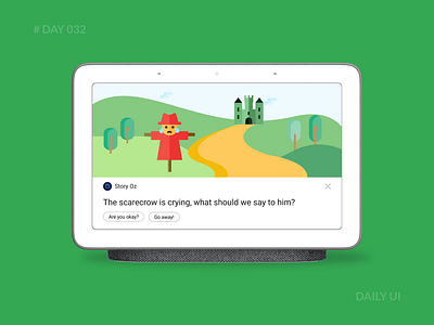 Daily UI 032 - Smart Display for Interactive Storytelling children dailyui google google nest hub illustration interactive multimodal smart display smarthome story storytelling ui voice wizard of oz