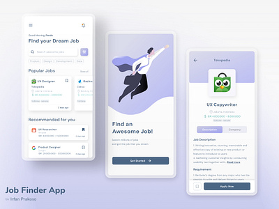 Job Finder App app clean color design exploration gradient job job finder minimalist mobile design mobile ui pastel typography ui ui design ui ux design ux web whitespace