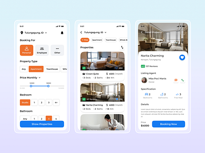 Panggon.in - Property Rent App apartment apartments app bathroom booking design hotel mobile app rent rental townhouse travel ui uidesign ux uxdesign