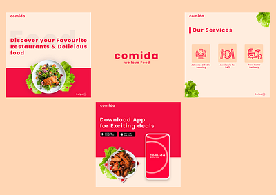 Carousal app branding carousel design food instagram posts restaurant ui vector