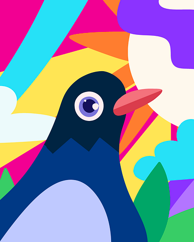 Pigeon character color design illustration illustrator leaves poster procreate solid