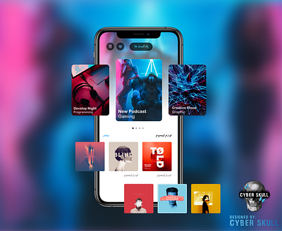 PodcastPlayer PouyaMaroufi CyberSkull mobile mobile app mp3 player music podcast ui uiux ux