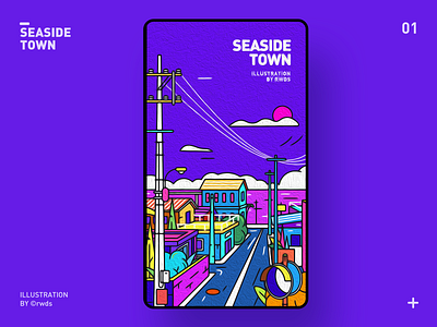 Town article cover editorial illustration landscape ps sea seaside town