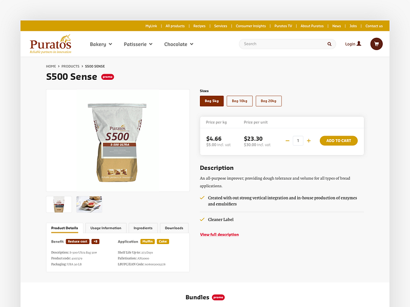 B2B Product Page – Puratos b2b b2b sales bakery before after conversation optimization ecommerce ecommerce design product product page puratos ux design