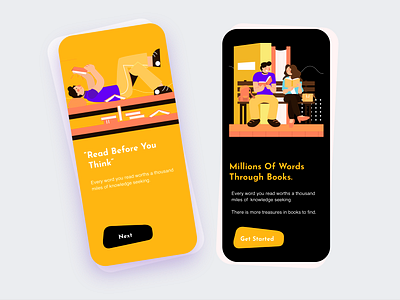 Book Reading 2020 ui trends books bookshelf bookshop branding dark app design ecommerce illustration intro screens minimal onboarding onboarding screens rahulkumar reading shopping uidesign uxdesign