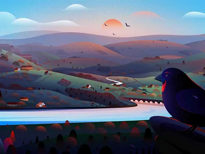 Blackfinch Group Illustrations bird evening hill house illustration landscape light natural nature nature illustration river tree uk vector