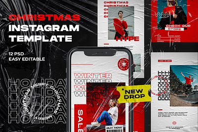 Christmas Hype Instagram Template advertising branding christmas christmas intagram clothing dark design fashion girl hype instagram instagram stories instagram template social media social media pack social media templates