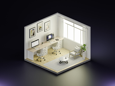Office 3D Design Concept 3d 3d art 3d concept 3d design blender c4d house isometric low poly minimalist office render render 3d