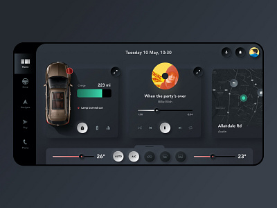 HMI design app car dark design hmi interaction interface map music navigation neumorphism product design ui ux
