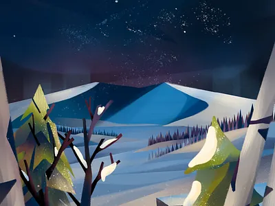 Winter Fox animal illustration fox fox illustration holiday landscape night snow snow illustration snow scene winter winter night