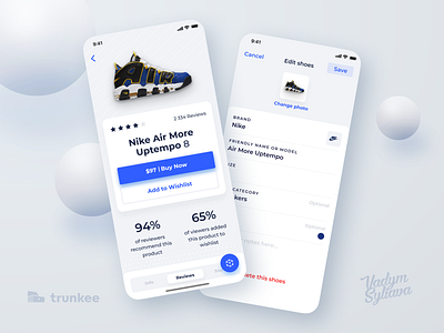 Trunkee App // Buy and Add Shoes assistant blue cards ui ecommerce ios app ios14 mobile app nike nike shoes trunkee ui ui design ux uxdesign