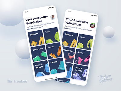 Trunkee App // Categories 3d assistant cards ui clothes design illustration mobile app trunkee ui ux