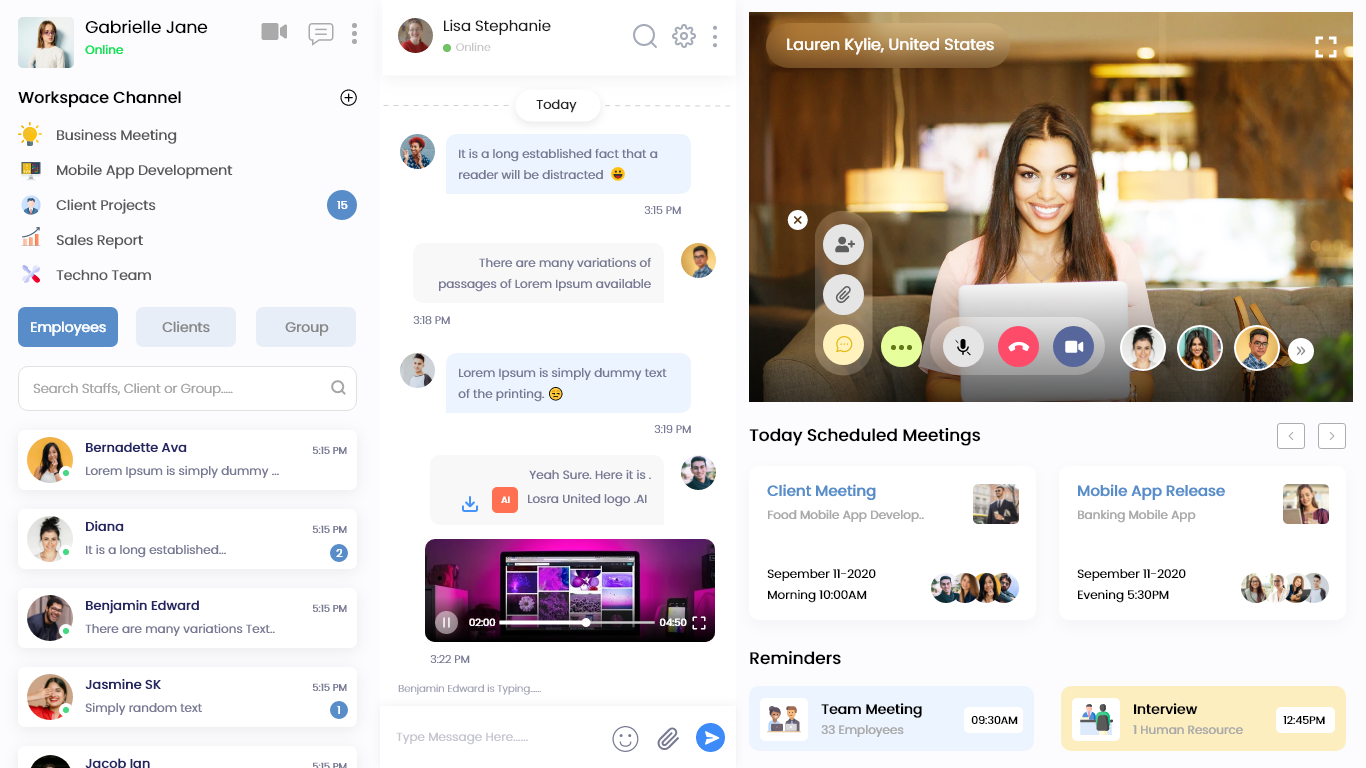 Workspace Chat and Video Call by ndchakravarthi on Dribbble